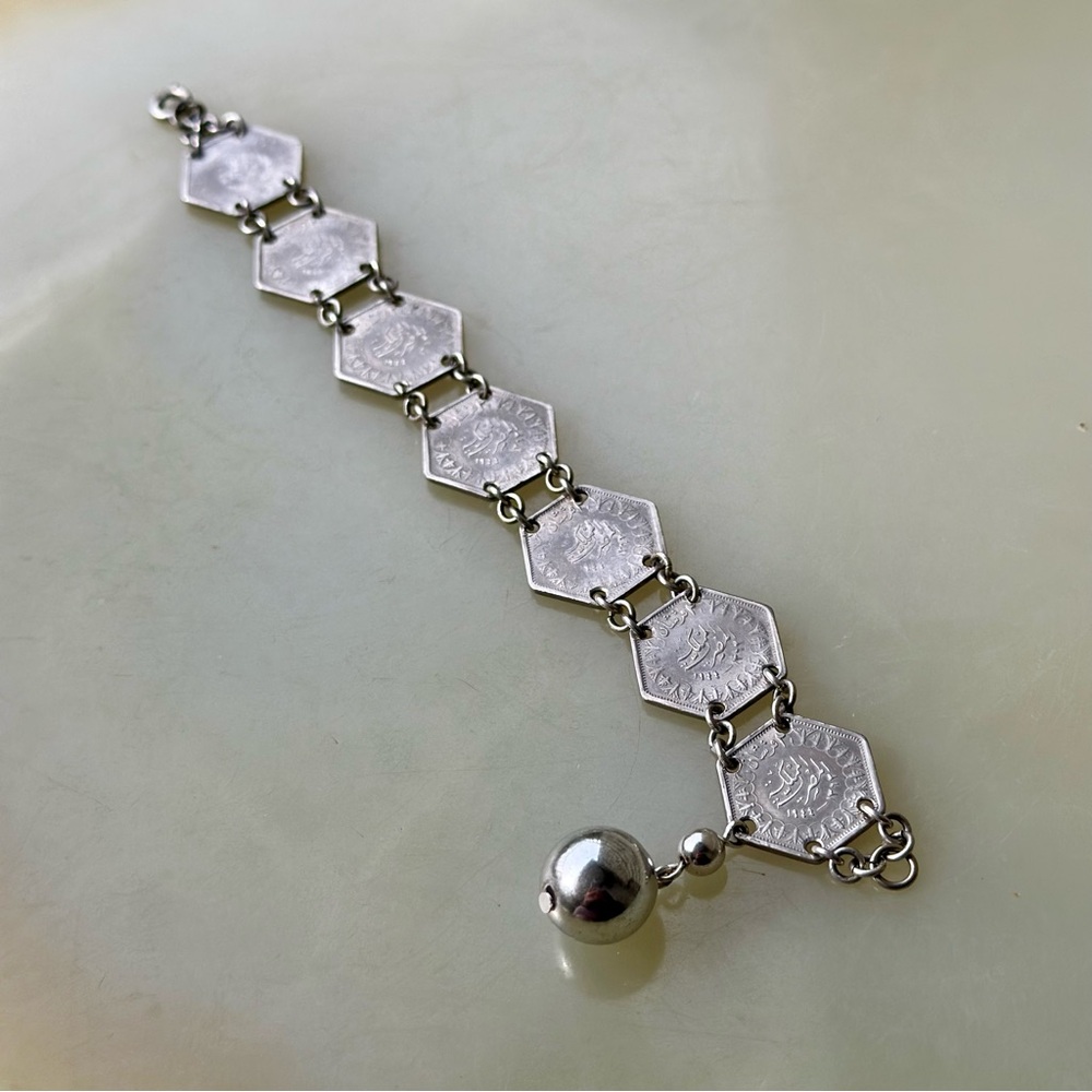 The Thief of Cairo Egyptian Silver Coin Bracelet Vintage 1940s